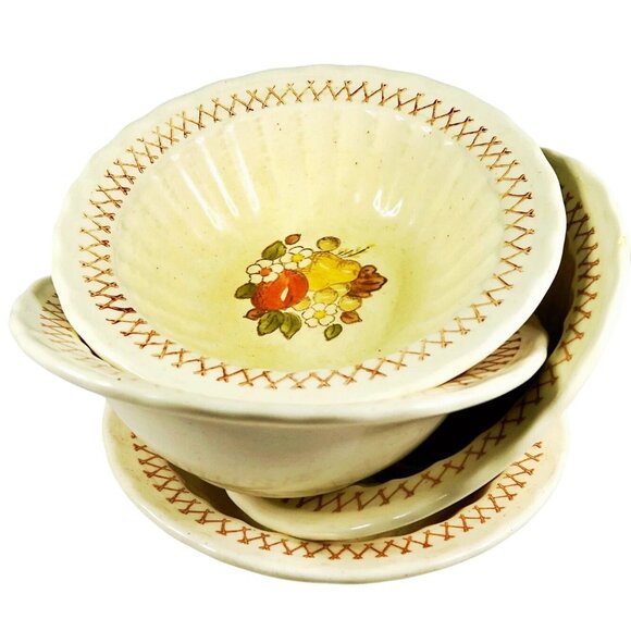 Vernon Ware by Metlox Vintage 1960s Fruit Basket Rimmed Cereal Bowls (Set of 4) - Picture 1 of 5